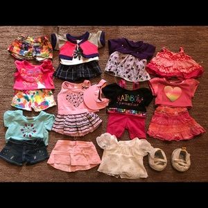 Build-a-bear lot with bear, clothes and shoes.